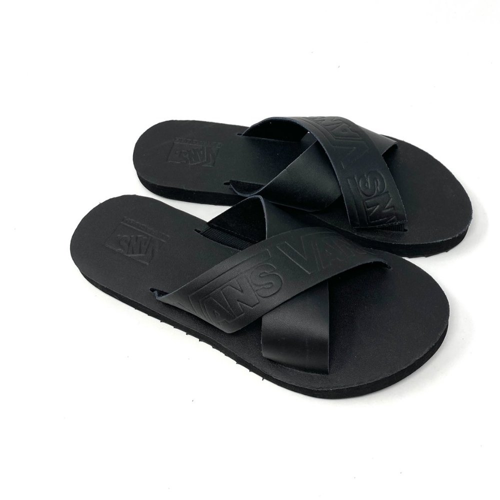 VANS Cross Strap Black Leather Women’s Sandals Size 5 VN0A4U1ZXX8 - Picture 2 of 7